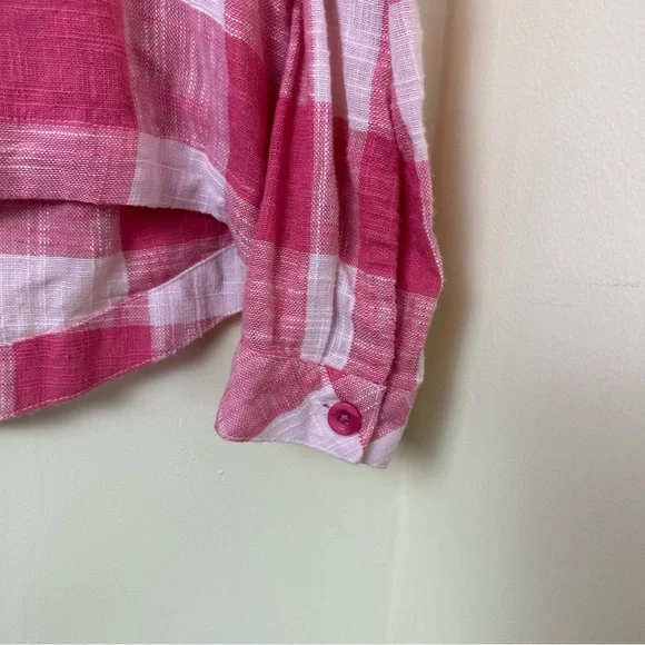 ANTHRO Cloth & Stone Pink Plaid Linen Blend Button Back Blouse SZ Small - Picture 6 of 9